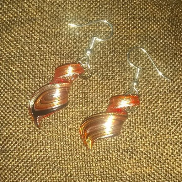 Jewelry - Murano Glass Style Spiral Shaped Swirl Drop Earrings RustyRed and Gold Fishhooks